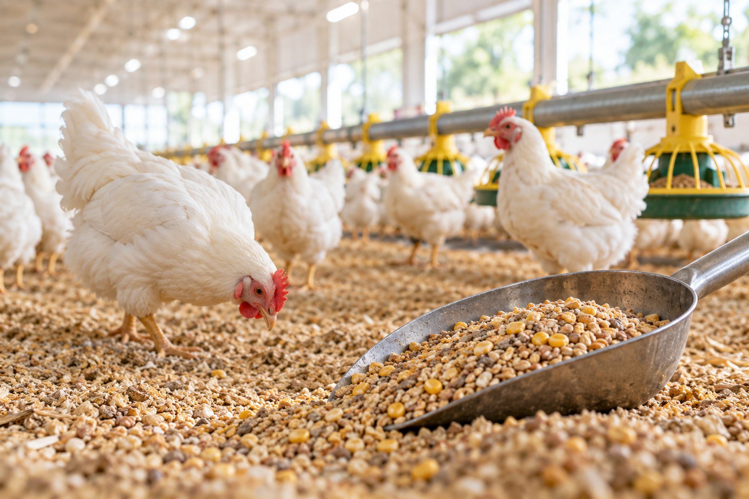 Poultry feeding in a modern barn