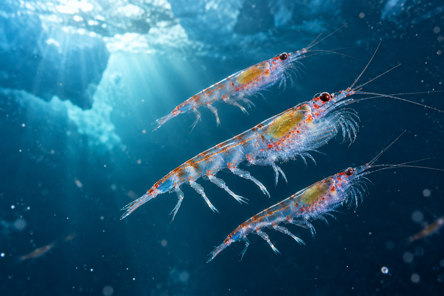 Antarctic krill in clear ocean water